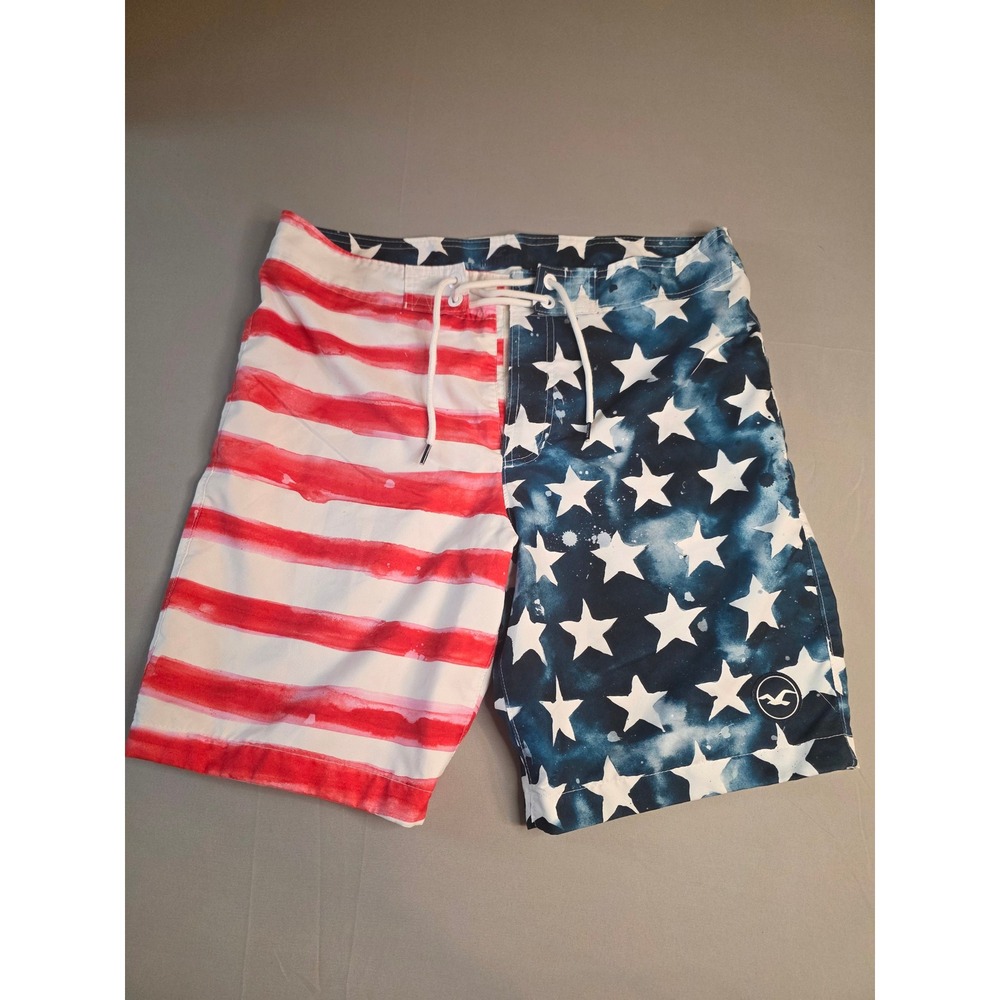 Hollister American Flag Board Shorts Mens 34 Stars Stripes Patriotic Swim Trunks